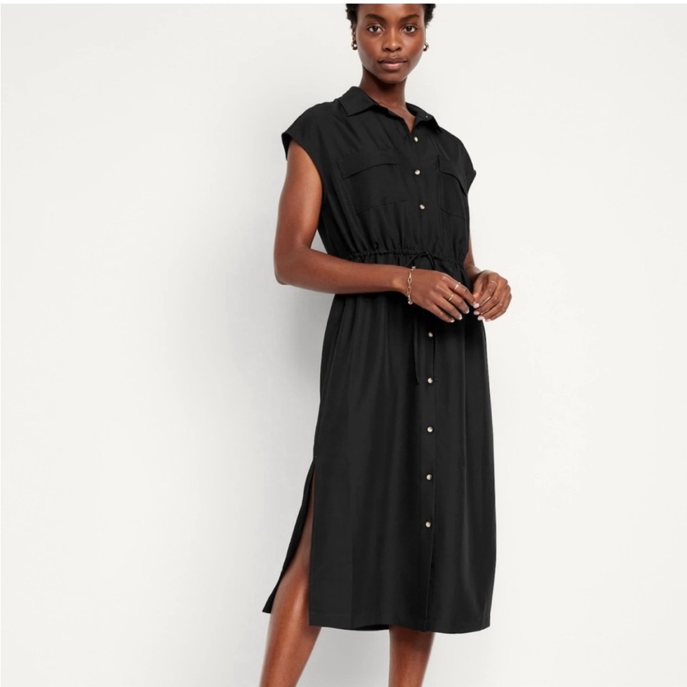 NWT Old Navy Waist Defined Midi Dress-Black